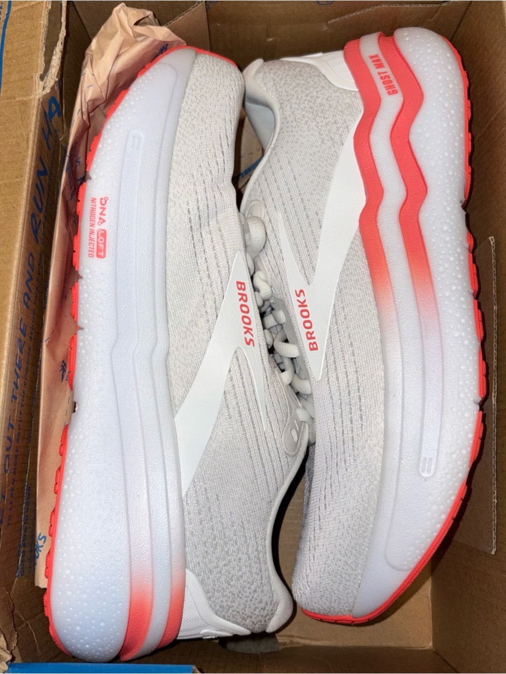 Brooks Women’s Ghost Running Shoes — White with Coral size 8.5